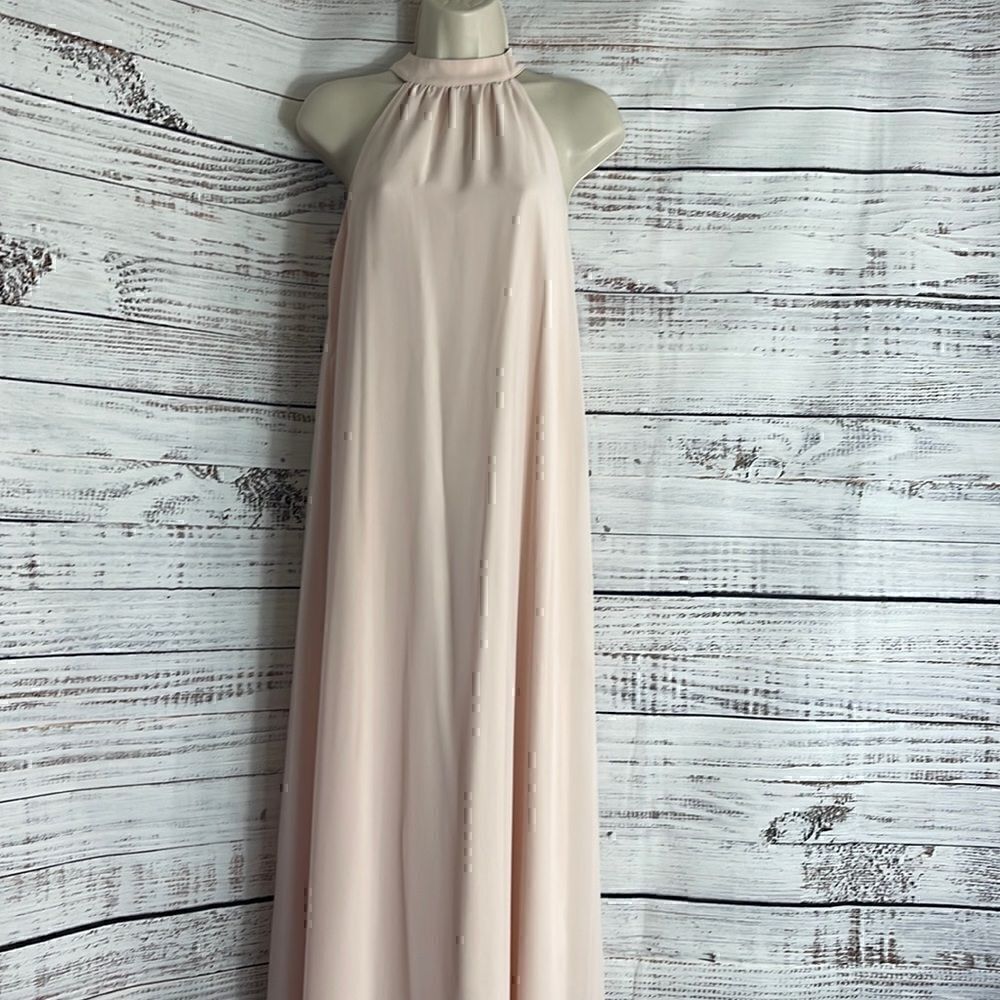 Ceremony by Joanna August halter sleeveless chiffon gown dress blush